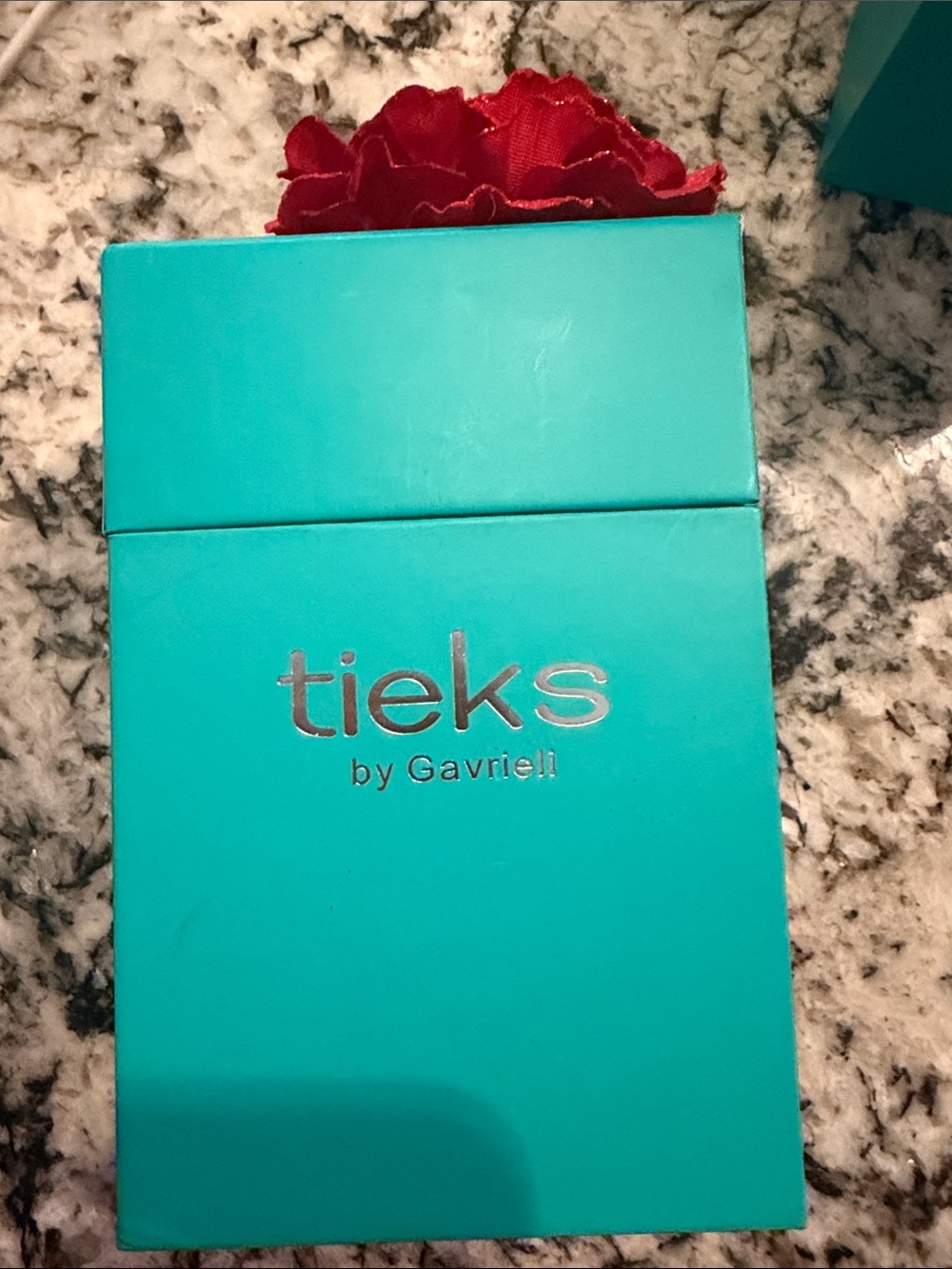 Tieks Teal Shoe Box with red flower. BOX AND FLOWER ONLY